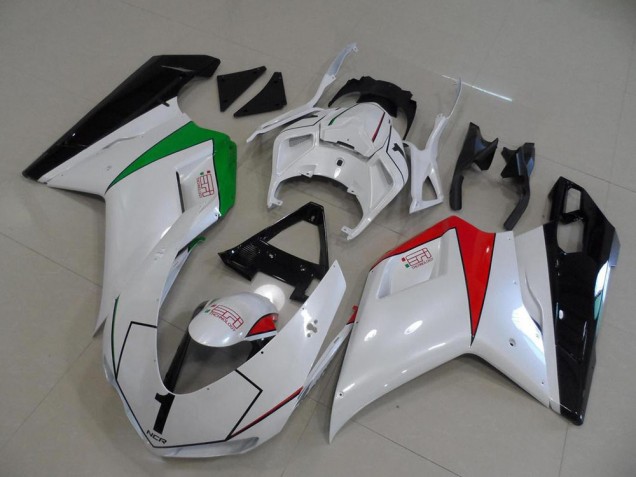 Blanco Perla con Italy Flag Carenado Moto Ducati 848 1098 1198 07-14