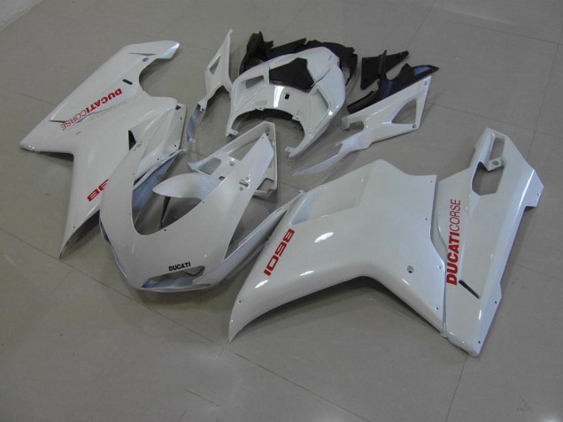 Blanco Perla con Rojo Calcomanías Carenado Moto Ducati 848 1098 1198 07-14