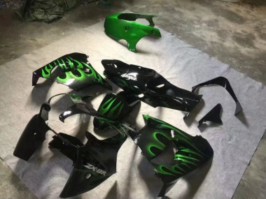 Brillante Negro Verde Llama Carenado Moto Kawasaki ZX9R 00-01