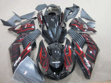 Negro Rojo Llama Ninja Carenado Moto Kawasaki ZX14R ZZR 1400 06-11